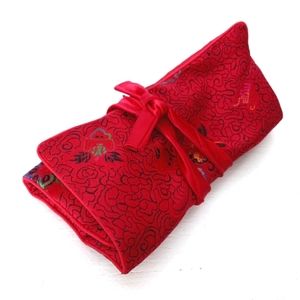 Red silk brocade jewelry wrap